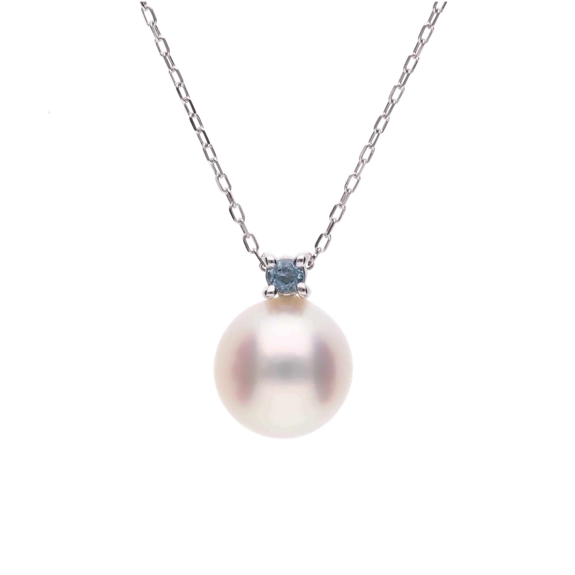 11月 誕生石 ブルートパーズ 無調色 アコヤ真珠（日本） 8.0mm ラウンド Pt900 プラチナ ペンダント ネックレス（チェーン付き）
