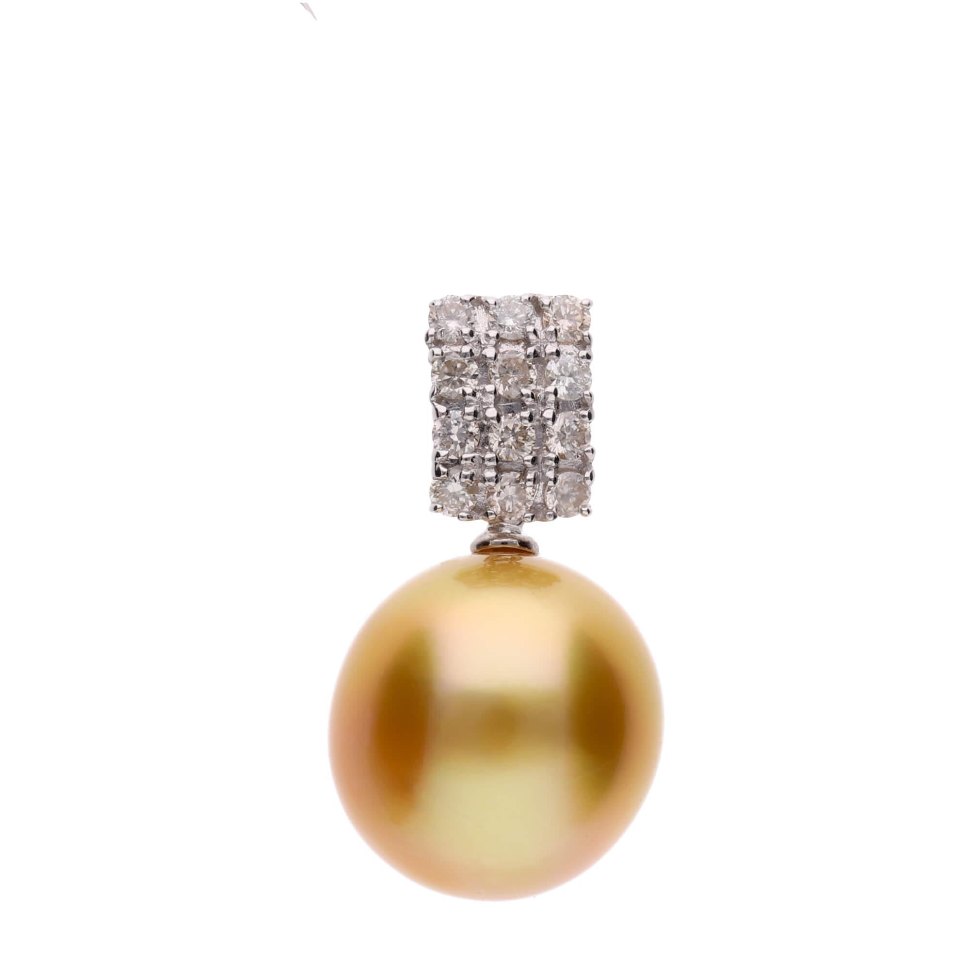 【月影】ゴールデンパール ダイヤモンド プラチナ ペンダントトップ｜無調色 白蝶真珠 南洋真珠 10mm PT900