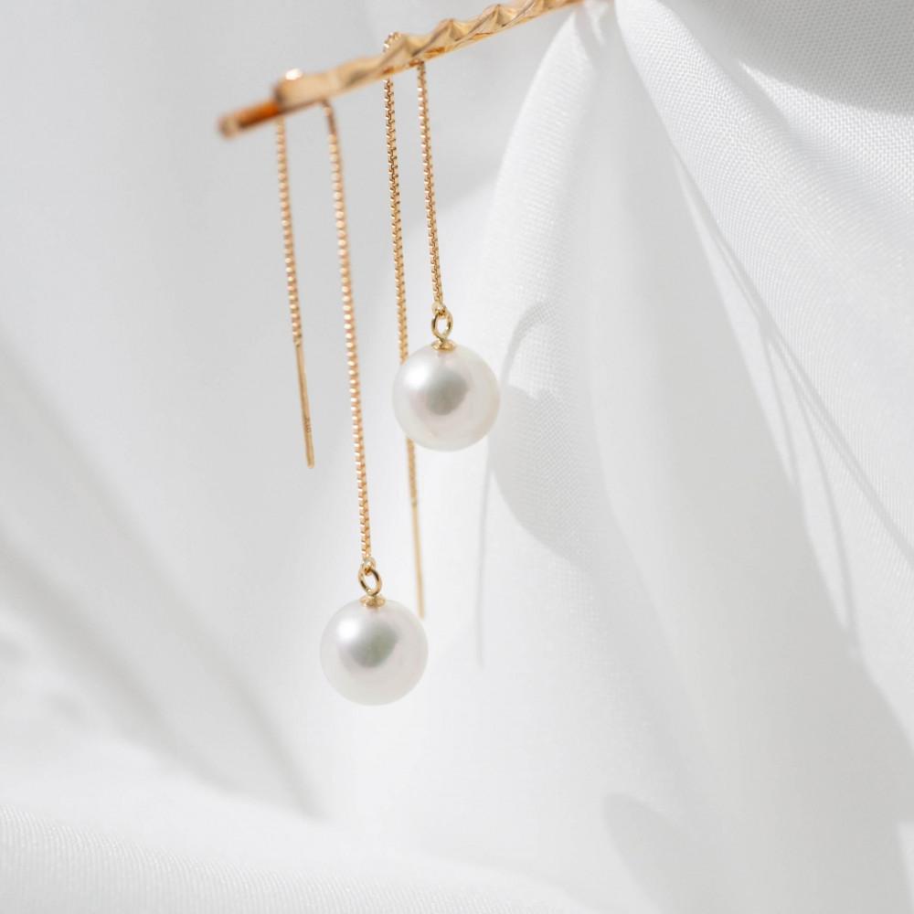 アコヤパール イエローゴールド アメリカンピアス｜無調色 アコヤ真珠 7.5mmUP K10YG