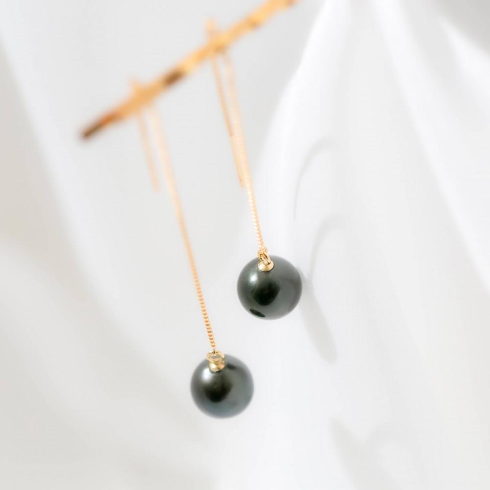 ブラックパール イエローゴールド アメリカンピアス｜無調色 黒蝶真珠 タヒチパール 南洋真珠 8.0mm K10YG