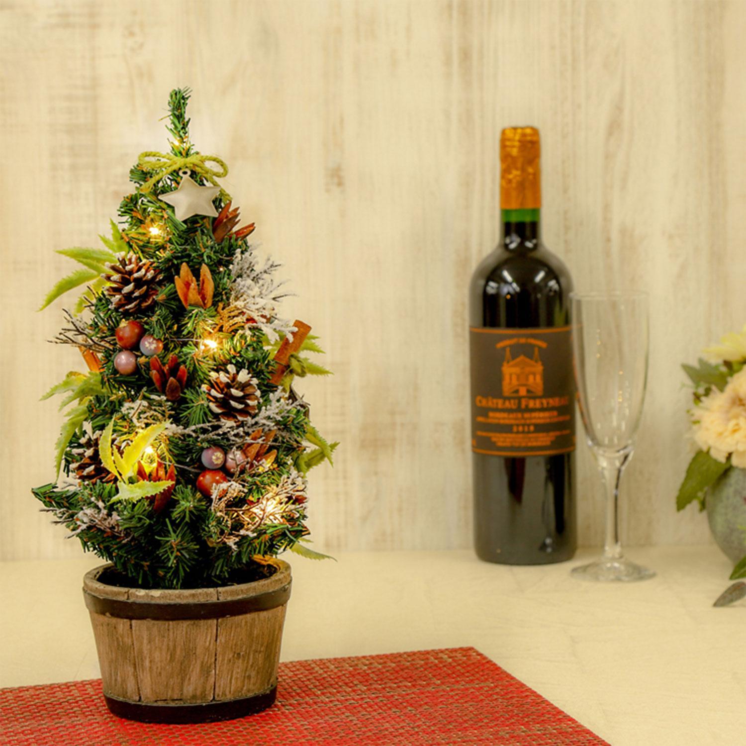 LEDミニクリスマスツリー 33cm ブラウン