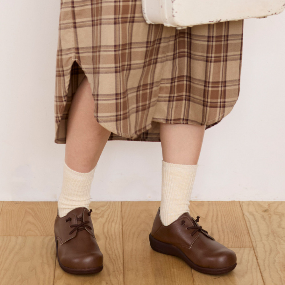 ゴム紐レースアップコンフォートシューズ｜ブラウン  LL(24.5cm) レディース スリッポン 幅広 甲高 外反母趾 ゆったり幅 大人気 靴