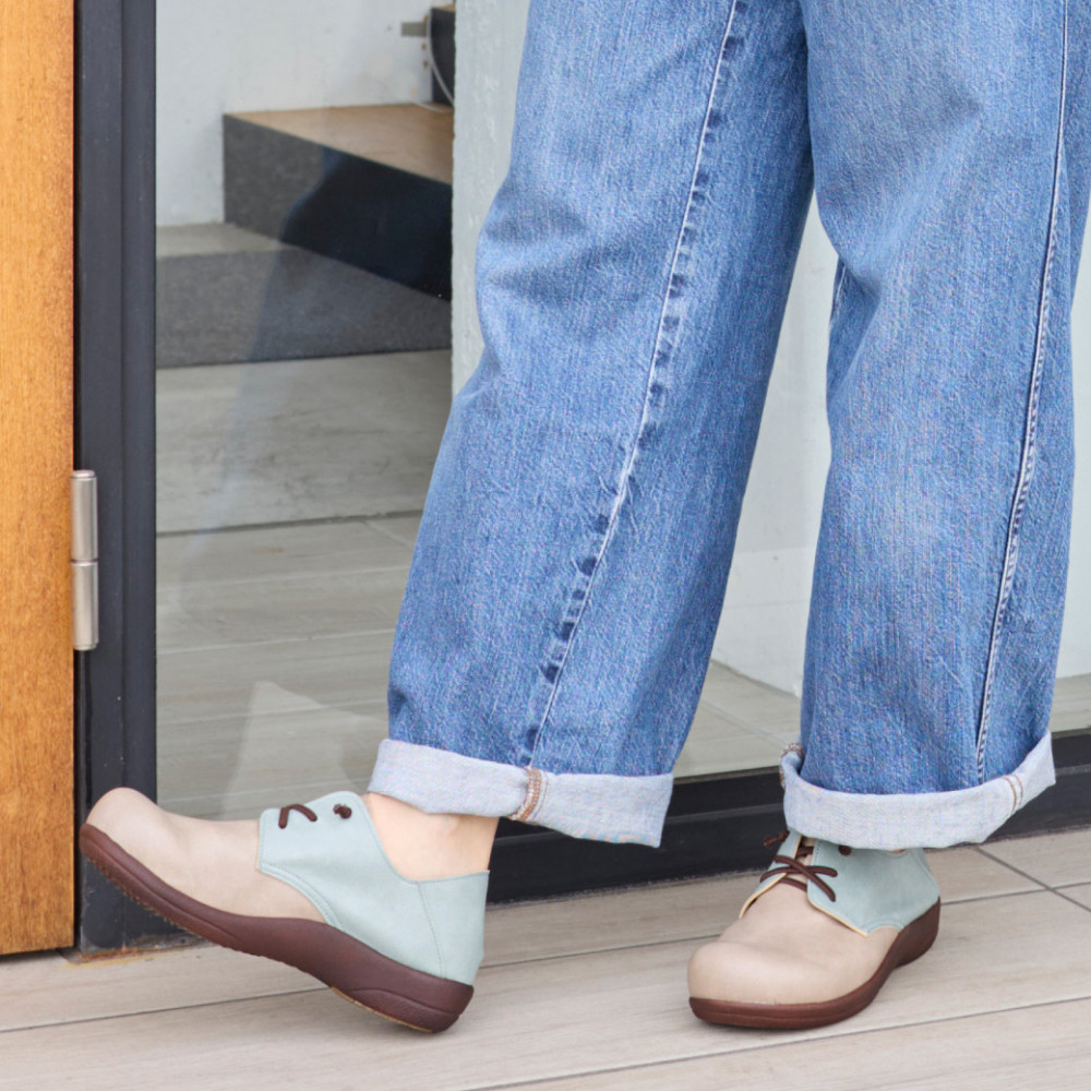 ゴム紐レースアップコンフォートシューズ｜グレーコンビ  M(23.5cm) レディース スリッポン 幅広 甲高 外反母趾 ゆったり幅 大人気 靴