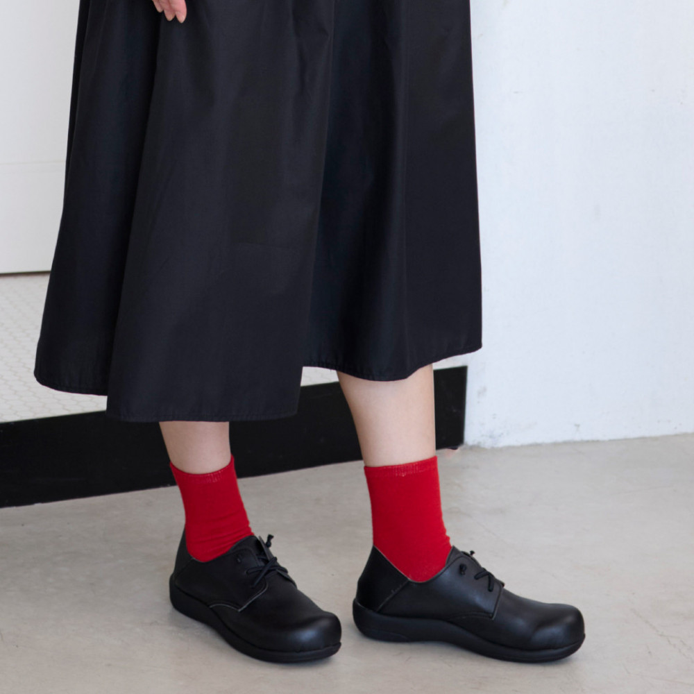 ゴム紐レースアップコンフォートシューズ｜ブラック  M(23.5cm) レディース スリッポン 幅広 甲高 外反母趾 ゆったり幅 大人気 靴