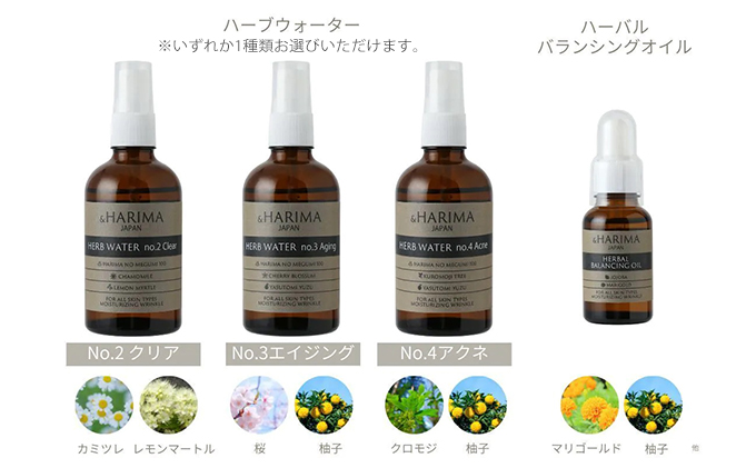 はりまパーフェクトSET（化粧水・オイル）「兵庫播磨の温泉水」の源泉と、播磨産のオーガニックハーブ使用 No.2　クリア