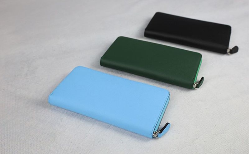 防水革 ラウンドジップ長財布 ブラック ベージュ グリーン ブルー ピンク オレンジブラック レザー ユニセックス 財布 ウォレット 本革 日本製 職人手づくり 姫路市 兵庫県 グリーン