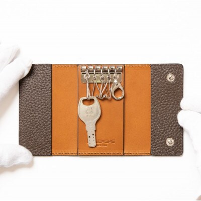 本革キーケース[ダークブラウン]5連キーフック シュリンク型押し