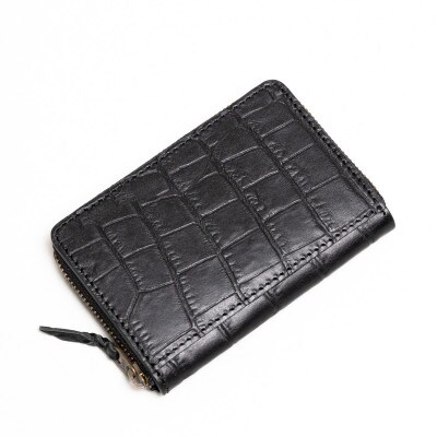 HEDGE　奥深い染料でクロコが際立つ メンズコインケース(ブラック)カードポケット付き 国産牛革