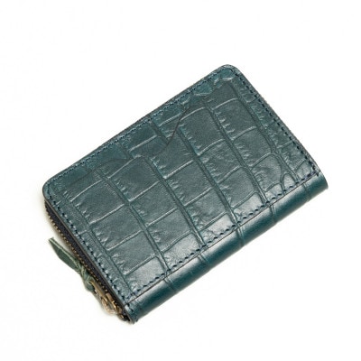 染料染めのクロコ型押し牛革 カードポケット付きコインケース(ピーコックブルー)革製品のHEDGE