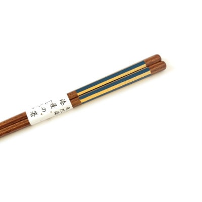 漆塗箸　摺八角金短冊　青