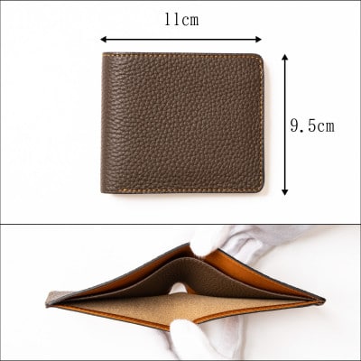 HEDGE たつの市産牛革で仕立てた二つ折り財布[ダブルカードタイプ]シュリンク型押し×オイルレザー