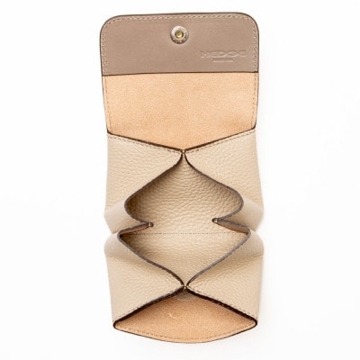 ふっくら可愛い 現金カードがたっぷり入るミニ財布 たつの市産牛革使用 [サンドベージュ]HEDGE