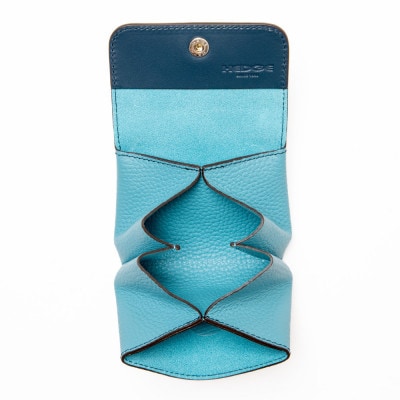 HEDGE たつの産牛革を使ったミニ財布 ふっくらフォルムに現金カードがしたっぷり入る!スカイブルー