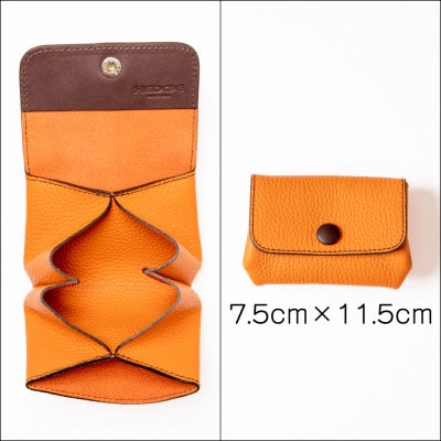 HEDGE ハンドウォレット ふっくらフォルムとくるみボタンが可愛いミニ財布(オレンジ)たつの産牛革