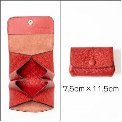 本革ミニ財布 たつの市産シュリンク型押し牛革使用 ハンドウォレット[レッド]