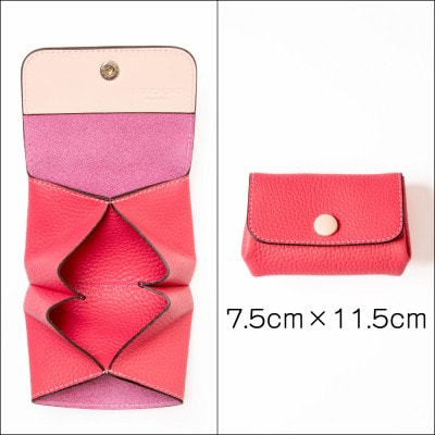 濃いピンクが華やかに映える、ふっくら可愛いミニ財布 たつの市産牛革使用 HEDGE