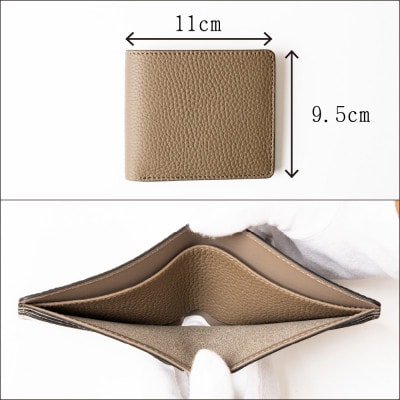 HEDGE 上品なトープカラーの二つ折り財布[ダブルカード]たつの市産牛革使用