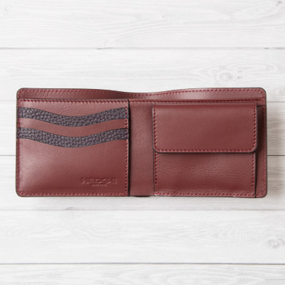 [国産型押し牛革]二つ折り財布(パープル)