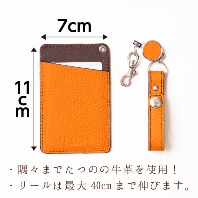 パスケース バッグに提げて使えるロングリール付き 兵庫県たつの市産牛革　HEDGE