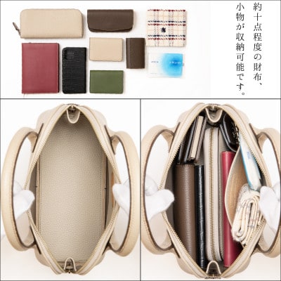 HEDGE　シュリンク型押し牛革 淡いベージュのレディースバッグ たつの市産牛革を使用した鞄です