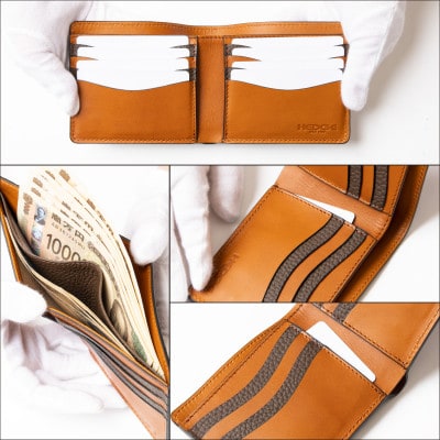 HEDGE たつの市産牛革で仕立てた二つ折り財布[ダブルカードタイプ]シュリンク型押し×オイルレザー