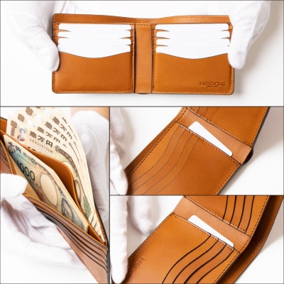 革の風合いを楽しむ、染料染めオイルレザーの二つ折り財布[ダブルカード/ブラウン一色]革工房おおがき