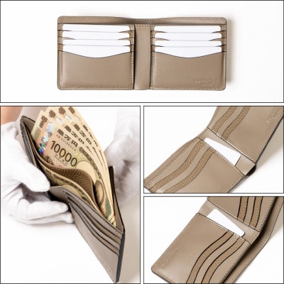 HEDGE 上品なトープカラーの二つ折り財布[ダブルカード]たつの市産牛革使用