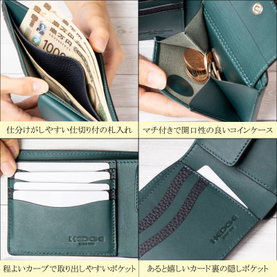 メンズ財布の定番!本革二つ折り財布(ネイビー)たつの市産牛革 シュリンク型押し×オイルレザー