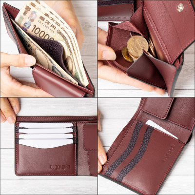 [国産型押し牛革]二つ折り財布(パープル)