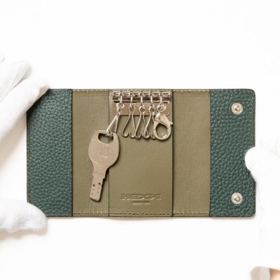 5連キーフック付き本革キーケース(シュリンク型押し/ダークグリーン)革製品専門店HEDGE