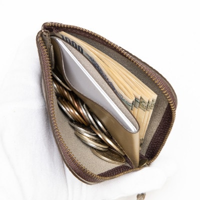 紙幣とカードも入るレザーコインケース(トープ)兵庫県たつの市産牛革使用　HEDGE