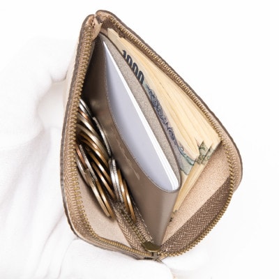 国産牛革のコインケース(サンドベージュ)兵庫県たつの市産牛革 L字ファスナータイプ　HEDGE