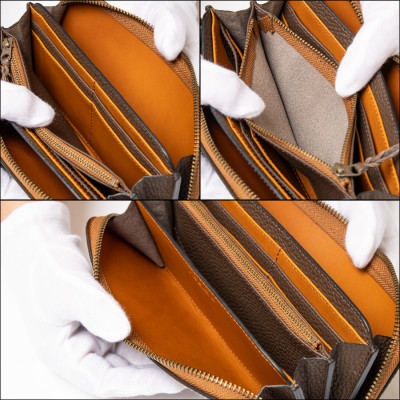 [HEDGE]牛革長財布 ラウンドファスナータイプ[シュリンク型押し/ダークブラウン]