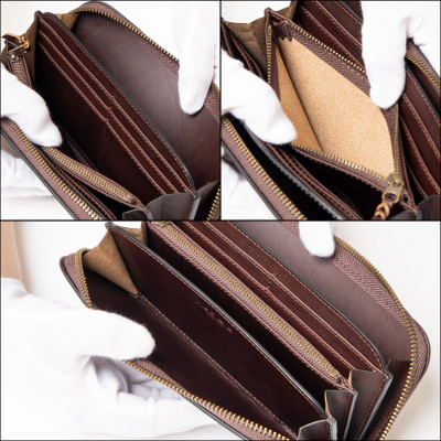 HEDGE　ファスナー長財布(ダークブラウン)牛革本来の表情を隠さない染料染め たつの市産牛革使用