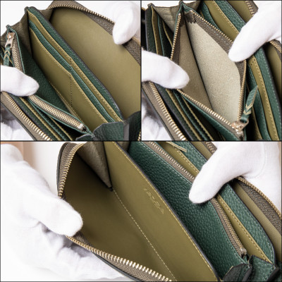 HEDGE　シュリンク型押し牛革ラウンド長財布(ダークグリーン) たつの市産牛革を使用