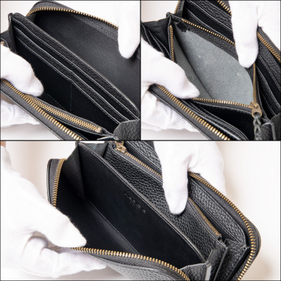 本革シュリンク型押し ラウンド長財布(ブラック)兵庫県たつの市産牛革　HEDGE