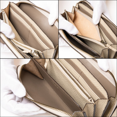 HEDGE たつの市産牛革のファスナー長財布(ベージュ×トープ) シュリンク型押しとスムースレザー