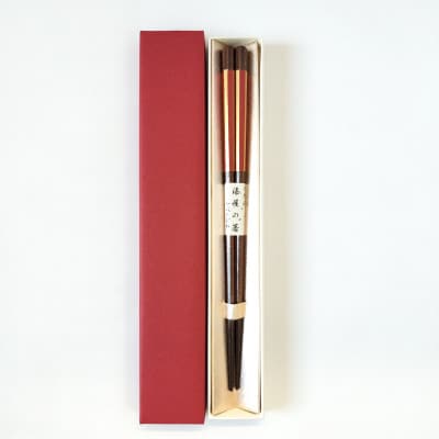 漆塗箸　摺八角金短冊　本朱
