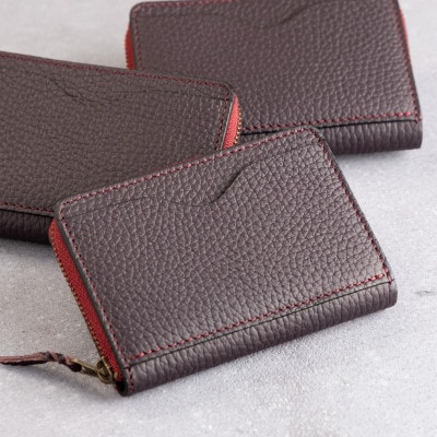 HEDGE　[たつの市産牛革]カードポケット付きコインケース(パープル)シュリンク型押しレザー