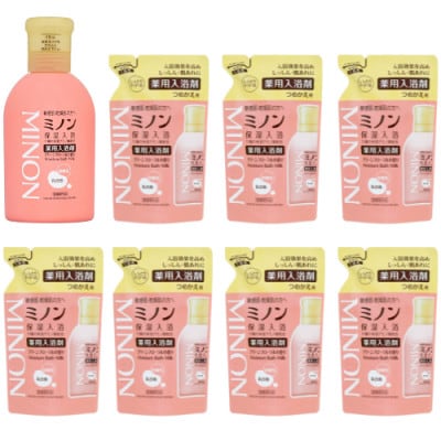ミノン薬用保湿入浴剤480mL1本、詰替用7個セット