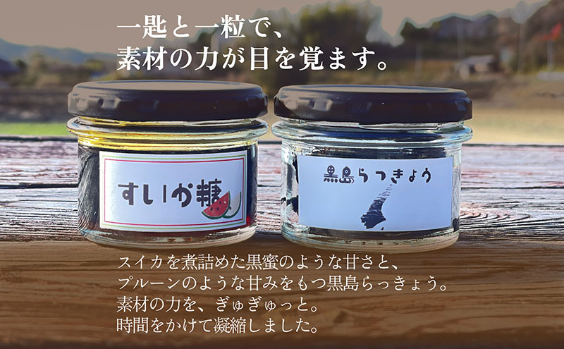 淡路島　素材をぎゅぎゅっと凝縮セット　スイカ糖70g＋黒島らっきょう40g 各一瓶　兵庫県 洲本市 淡路島