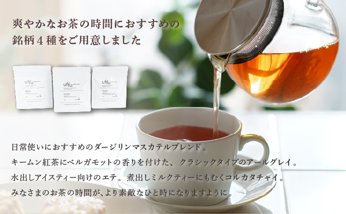 ティーバッグ 4種セット 01【Uf-fu ウーフ】茶葉 人気 ダージリン アールグレイ コルカタチャイ エテ ミルクティー アイスティー ティータイム 詰め合わせ 贈り物 ギフト プレゼント 038-a012
