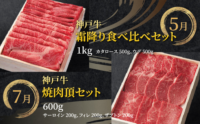 定期便 神戸牛 食べ比べAコース（6回お届け）｜ 肉 牛肉 すき焼き しゃぶしゃぶ 焼肉 ステーキ 定期便 但馬牛 神戸ビーフ 食べ比べ 黒毛和牛 赤身 霜降り 贈答 ギフト お祝い 兵庫県 芦屋市 芦屋 054-a029