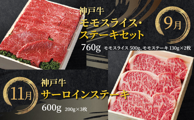 定期便 神戸牛 食べ比べBコース（6回お届け）肉 牛肉 すき焼き しゃぶしゃぶ 焼肉 ステーキ サーロイン モモ スライス 希少部位 定期便 但馬牛 神戸ビーフ 食べ比べ 黒毛和牛 赤身 霜降り 贈答 ギフト お祝い 兵庫県 芦屋市 芦屋 054-a030