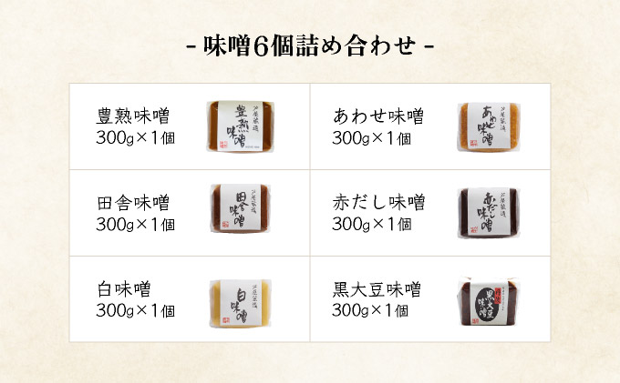 創業100有余年の 老舗 味噌屋 が造る「 六甲みそ 芦屋 蔵造 味噌 6個 詰め合わせ 【六甲味噌 みそ 蔵出し 手作り 米赤味噌 白味噌 赤だし あわせ味噌 田楽みそ など 熟成 調味料 麹 こうじ 味噌汁 みそ汁 発酵 発酵食品 長期熟成 関西風 人気 ギフト】[065-a009]