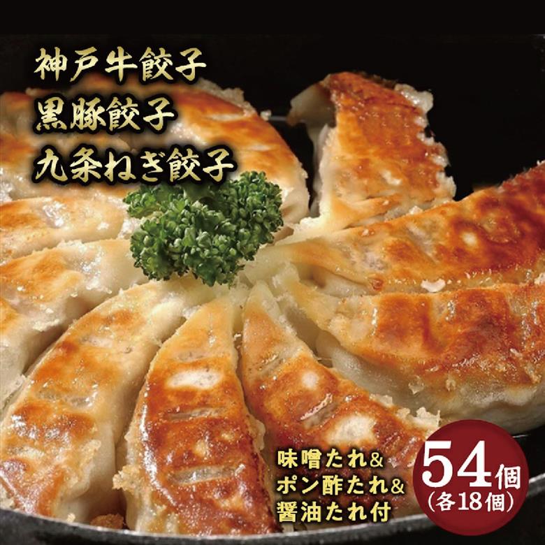 【兵庫県芦屋市】【ふるさと納税】神戸牛餃子・黒豚餃子・九条ねぎ餃子 各1折セット【冷凍 ぎょうざ ギョ－ザ 中華 点心 惣菜 ギフト お中元 お歳暮】熨斗なし[037-a008_01]