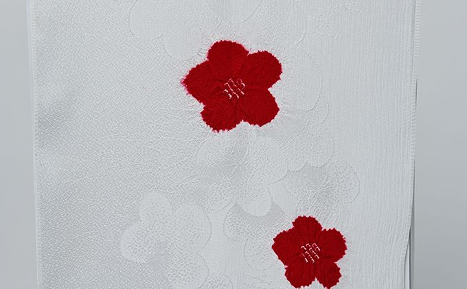 帯揚げ　白地に赤　絞り　輪出し　リンダシ　帯上げ　着物に