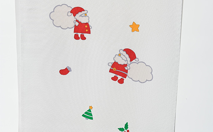 帯揚げ　白地　クリスマス柄　サンタさん柄
