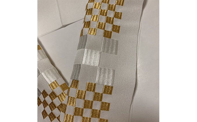 半衿　市松柄　ゴールド　刺繍