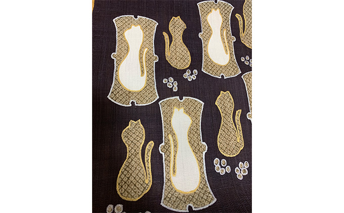 名古屋帯　麻　ネコの柄　お仕立て上がり　お単衣　絽　紗に